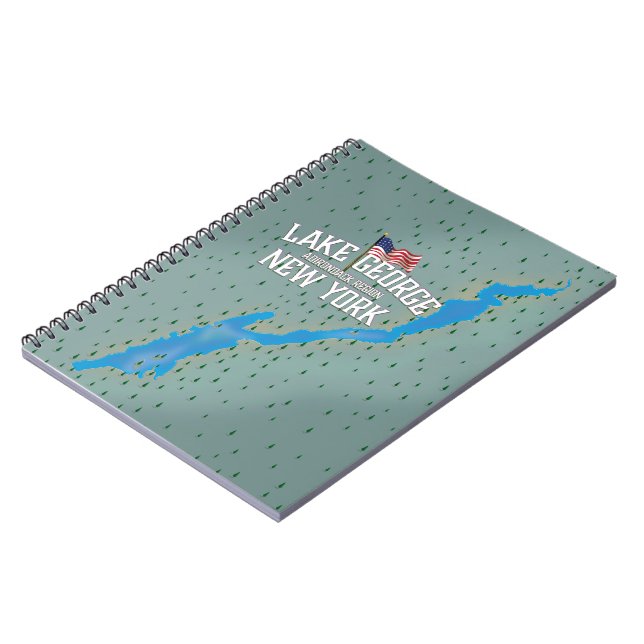 Caderno Espiral Mapa do Lago George Nova York (Left Side)