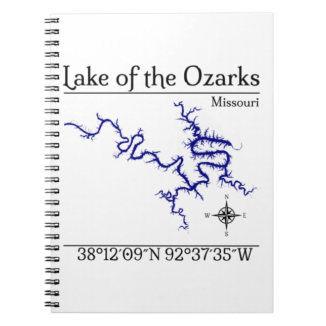 Caderno Espiral Mapa do Lago Ozarks Missouri Jo (Frente)