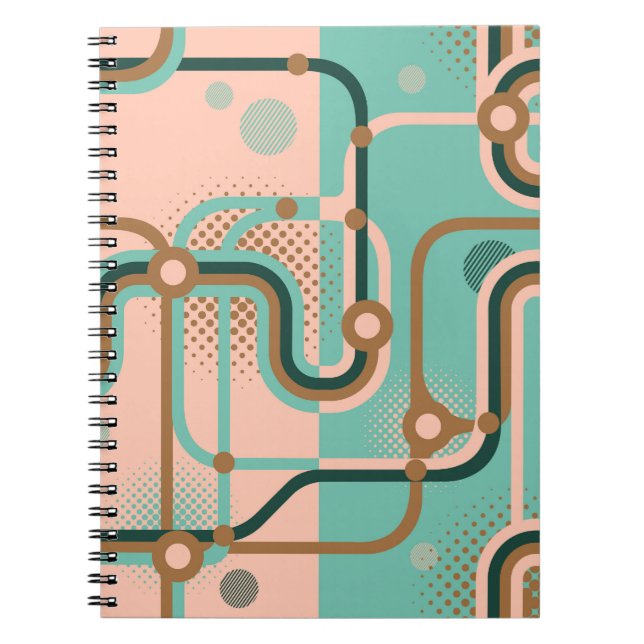 Caderno Espiral mapa do metrô abstrato, padrões duplos. (Frente)