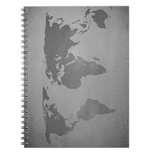 Caderno Espiral Mapa do mundo branco e preto