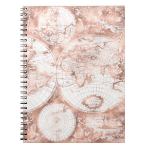 Caderno Espiral Mapa do mundo cor-de-rosa Dourado cor-de-rosa da