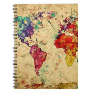 Caderno Espiral Mapa do mundo do vintage