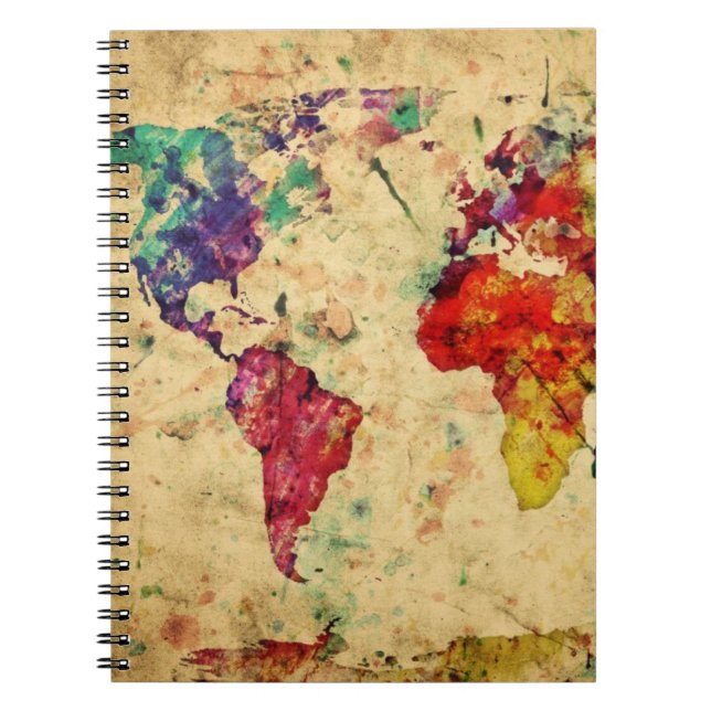Caderno Espiral Mapa do mundo do vintage (Frente)
