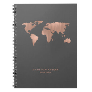Caderno Espiral Mapa do Mundo Dourado Faux Rosa sobre Cinzas Enfum