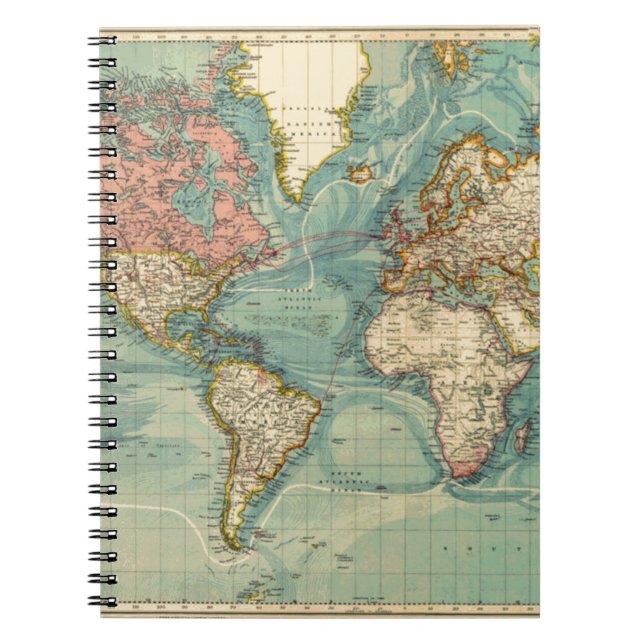 Caderno Espiral Mapa do Mundo Vintage (Frente)