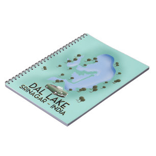 Caderno Espiral Mapa do pôster de viagem do Lago Dal, Srinagar, Ín