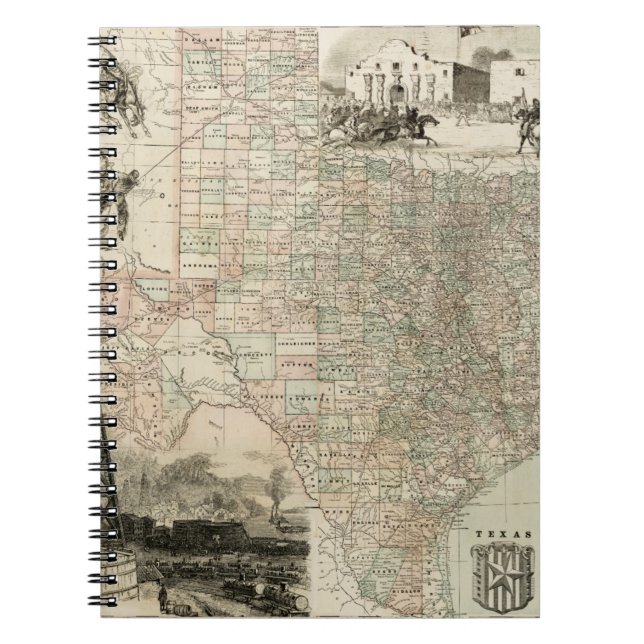Caderno Espiral Mapa do Texas com o County Borders (Frente)