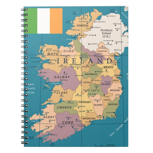 Caderno Espiral Mapa do vintage de Ireland (Frente)
