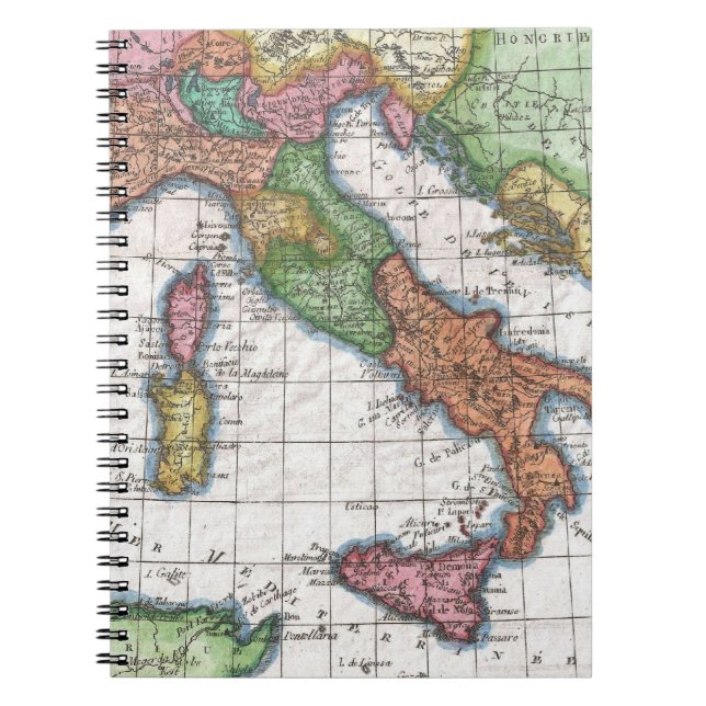 Caderno Espiral Mapa do vintage de Italia (1780) (Frente)