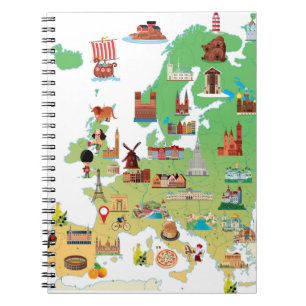 Caderno Espiral Mapa dos desenhos animados de Europa