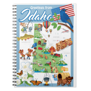 Caderno Espiral Mapa dos desenhos animados de Idaho
