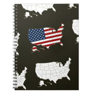 Caderno Espiral Mapa dos EUA com bandeira americana