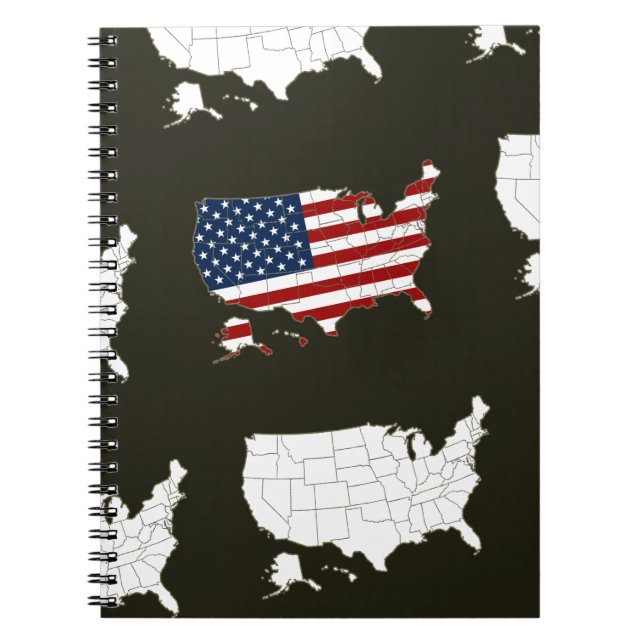 Caderno Espiral Mapa dos EUA com bandeira americana (Frente)