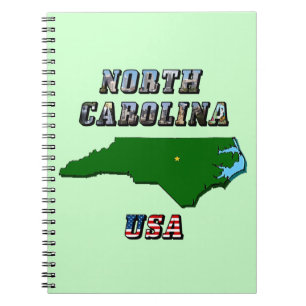 Caderno Espiral Mapa e Texto da Carolina do Norte