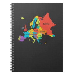 Caderno Espiral Mapa Europeu com a Geografia de Nomes de Países