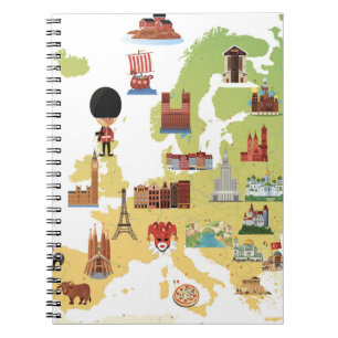 Caderno Espiral Mapa europeu dos desenhos animados