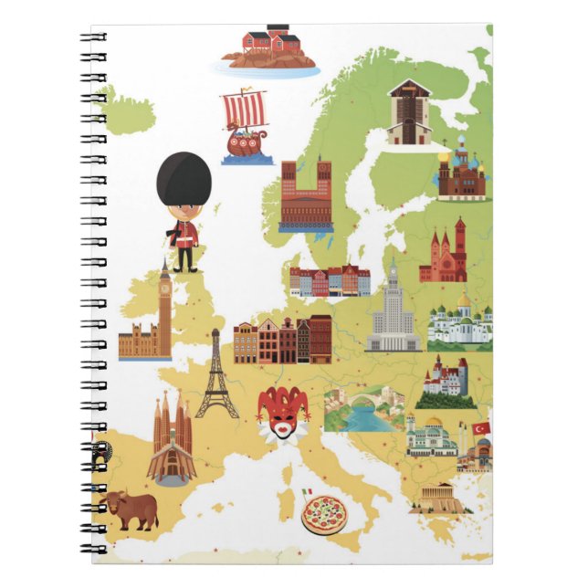 Caderno Espiral Mapa europeu dos desenhos animados (Frente)