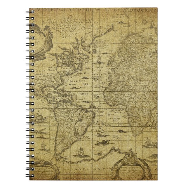 Caderno Espiral Mapa Mundial 1635: Estilo Vintage (Frente)