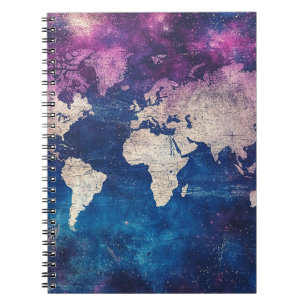 Caderno Espiral Mapa Mundial Celestial Roxo Renascença
