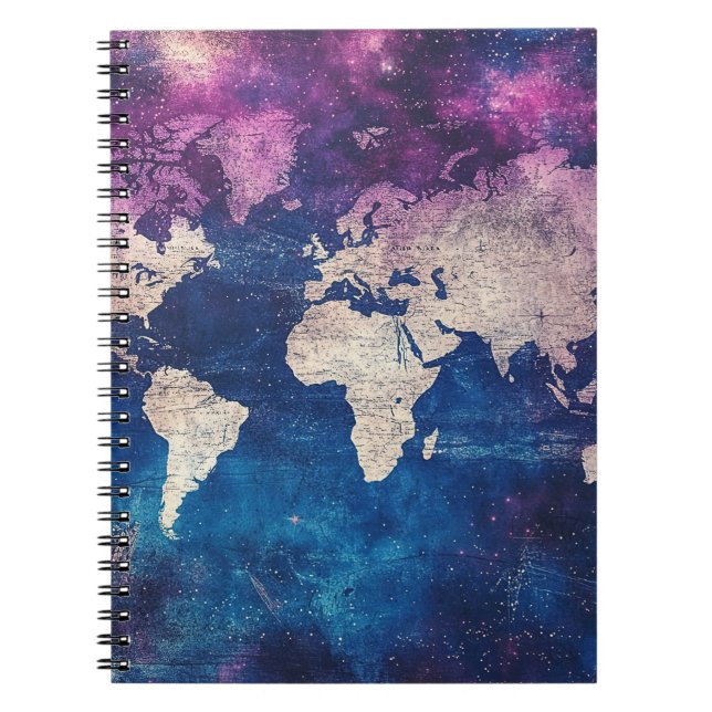 Caderno Espiral Mapa Mundial Celestial Roxo Renascença (Frente)