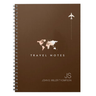 Caderno Espiral Mapa Mundial com Nome, Viagem Brown