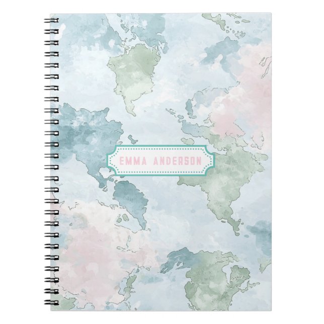 Caderno Espiral Mapa Mundial Pastel (Frente)
