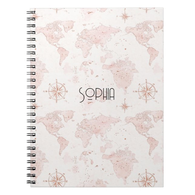 Caderno Espiral Mapa Mundial Rosa (Frente)