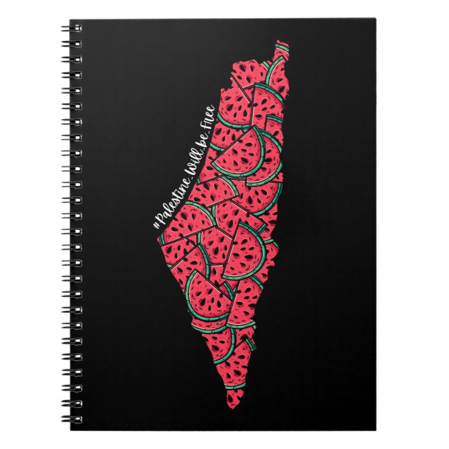 Caderno Espiral Mapa Palestino cheio de Melancias | Palestina livr (Frente)