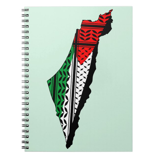 Caderno Espiral Mapa Palestino que Bandeira e Padrão Keffiyeg (Frente)
