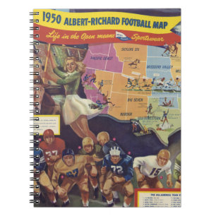 Caderno Espiral Mapa Vintage do futebol americano dos anos 50
