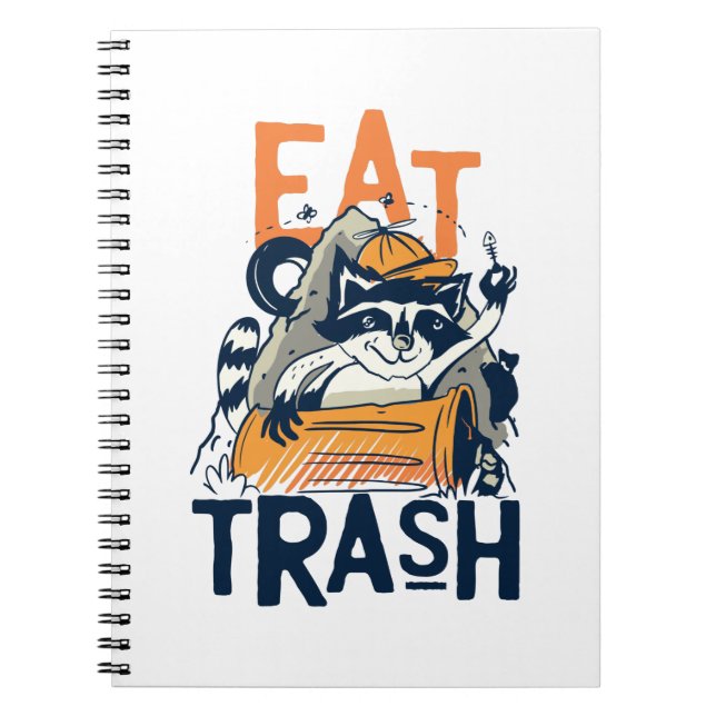 Caderno Espiral Mapache Peludo com Texto Comer Lixo (Frente)