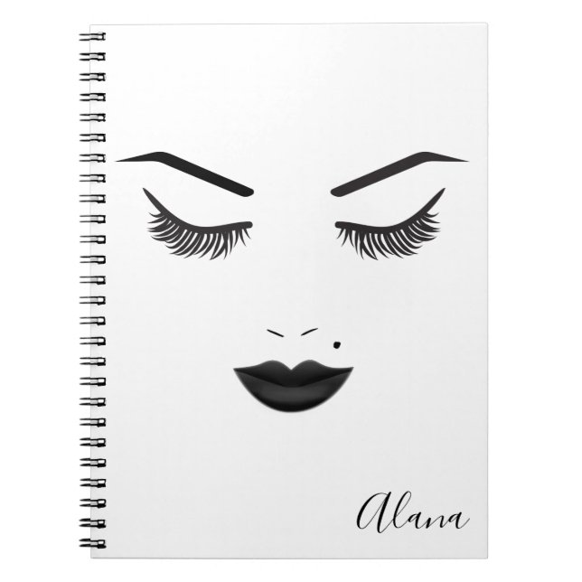 Caderno Espiral Maquiagem Lábios Pretos Rosto Sobrancelhas Glamour (Frente)