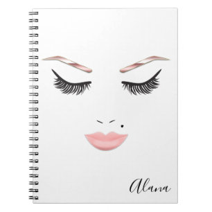 Caderno Espiral Maquiagem Rosa Dourado Rosto Sobrancelhas Lábios G
