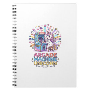 Caderno Espiral Máquina de Arcade de Unicórnio Arte de Unicórnio P