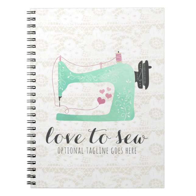 Caderno Espiral Máquina de costura no Chique Lace & Burlap (Frente)