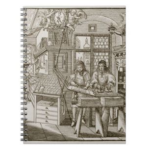 Caderno Espiral Máquina impressora alemão medieval (gravura)