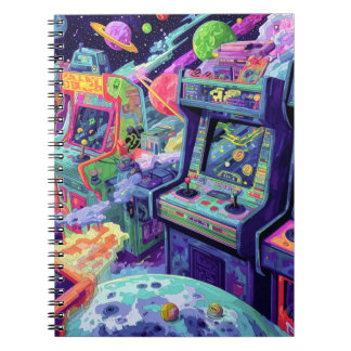 Caderno Espiral Máquinas de Arcade Retrô no Espaço