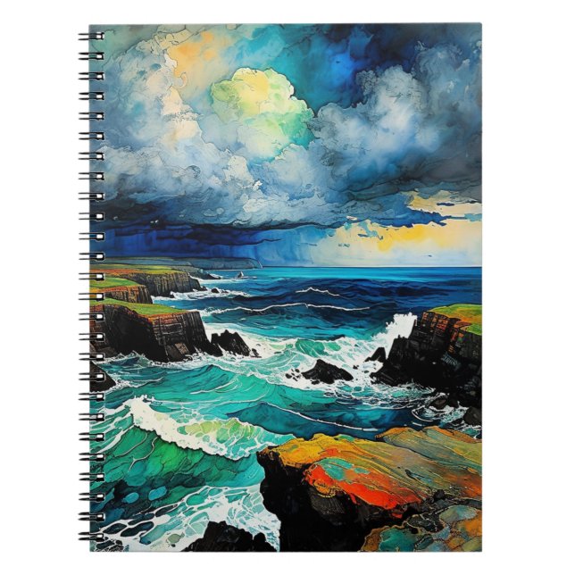 Caderno Espiral Mar de abstrato e tempestade | Diário para noteboo (Frente)