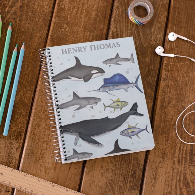 Caderno Espiral Mar Whimsical de Animais Marinhos do Oceano Simple (Criador carregado)