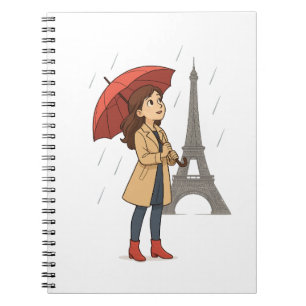 Caderno Espiral Maravilha Parisiense" – Moça com guarda-chuva sob