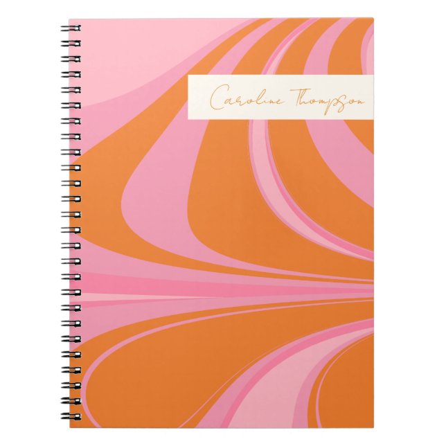 Caderno Espiral Marble Abstrato Laranja Cor-de-Rosa Boho Personali (Frente)