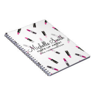 Caderno Espiral Marca de maquiagem de padrão de batom rosa com aqu