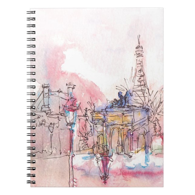 Caderno Espiral Marco de Paris com aquarela num dia chuvoso - (Frente)