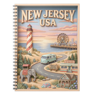Caderno Espiral Marcos da Rota Costeira de Nova Jersey Farol