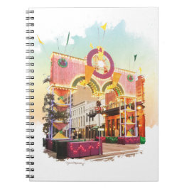 Caderno Espiral Mardi Gras Arch Galveston, aquarela inspirada