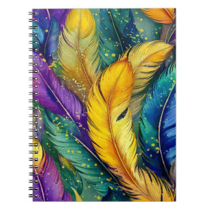 Caderno Espiral Mardi Gras Feather, de Aquarela