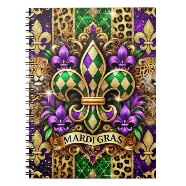 CADERNO ESPIRAL MARDI GRAS FLEUR DE LIS, DOURADO VERDE PURPEN (Frente)