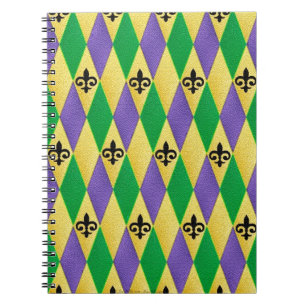 Caderno Espiral Mardi Gras Harlequin Fleur De Lis