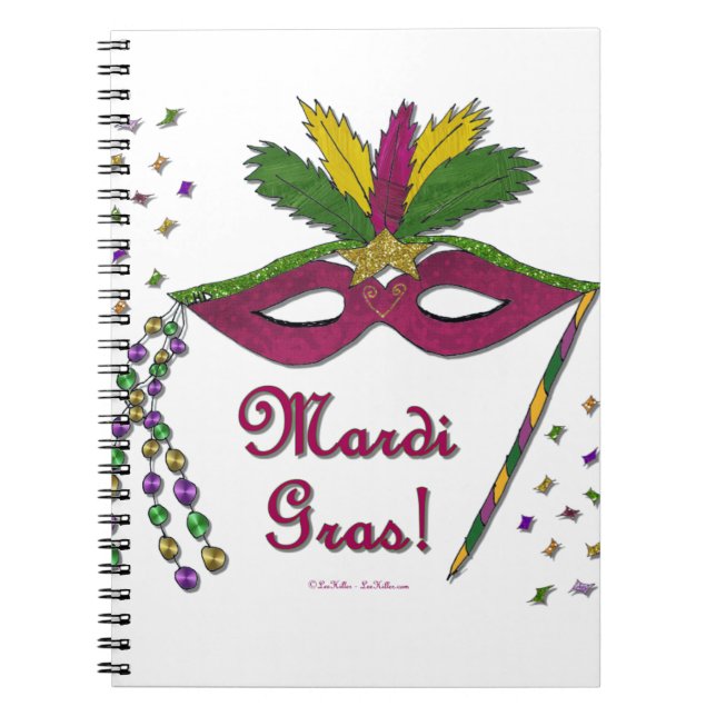 Caderno Espiral Mardi Gras Mask Feather Miçanga (Frente)