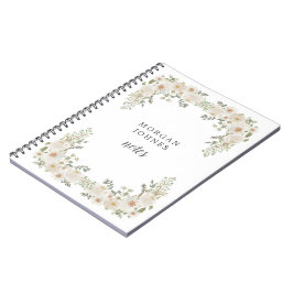 Caderno Espiral marfim floral monograma elegante